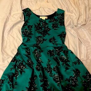green and black floral print girls dress